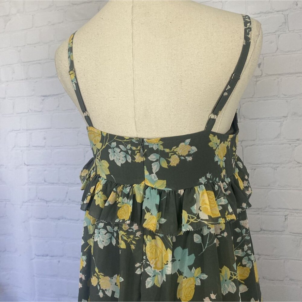 ⭐ 3/$15 Frenchi Small Grey Yellow Floral Ruffle Babydoll Mini Dress - Picture 5 of 7